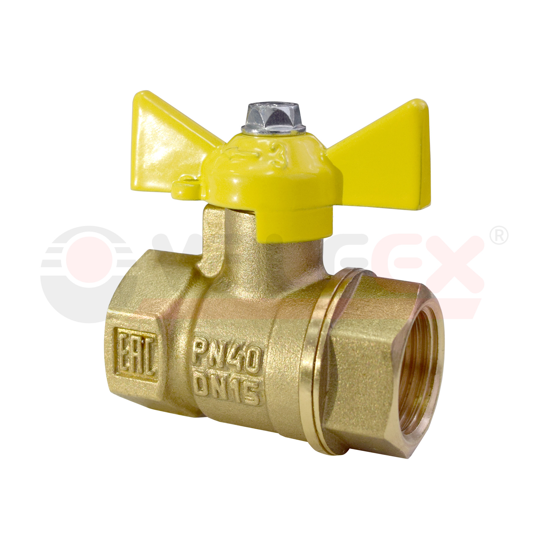 Кран шаровый латунныйVALFEX  11б27п газ ВР/ВР Ду 20 (3/4") Ру 40 бабочка 